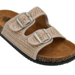 Fussbett-Slipper von West Style, Hausschuh aus Textil mit Korkimitat-Fussbett, Farbe Beige, Multicolor